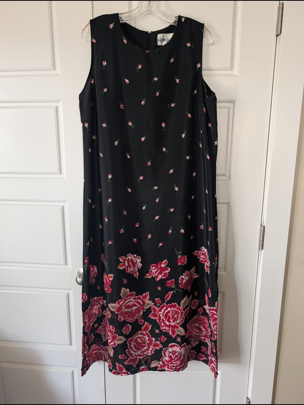 Vtg 90s New Gear Floral Border Print Maxi Dress Sleeveless Column Whimsigoth XL